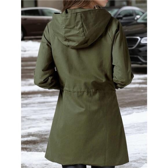 Plus Size Hooded Drawstring Waist Trench Coat - Picture 2 of 5